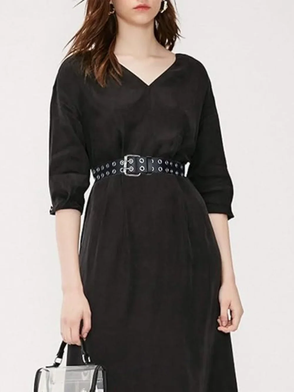 Women's Black Leather Grommet Belt with Double Holes‎ Size Large